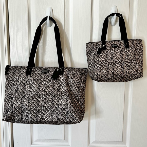 Coach-Ocelot Weekender Gunmetal Snake print Packable Totes/pouches (4) Piece Set - Picture 4 of 16